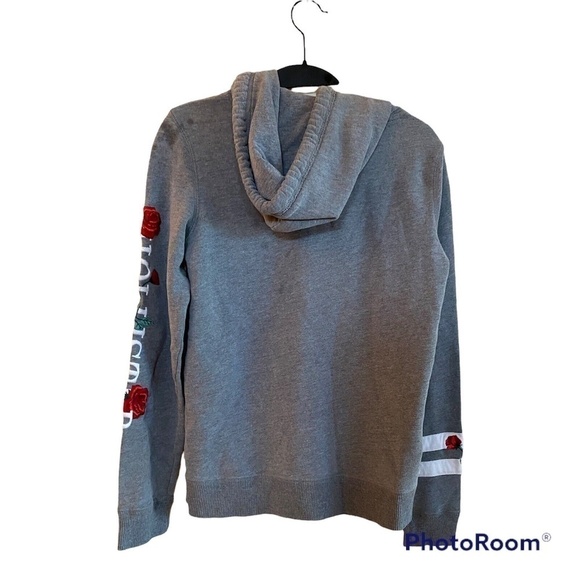 Hollister gray hooded sweat shirt with roses. Sz. S - Picture 2 of 3